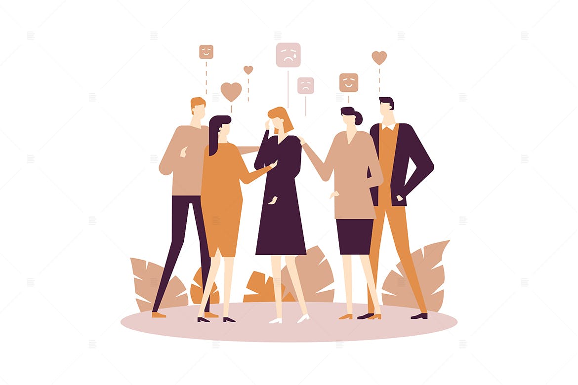 团体情感治疗场景扁平化设计插画 Group therapy – flat design style illustration插图(1)