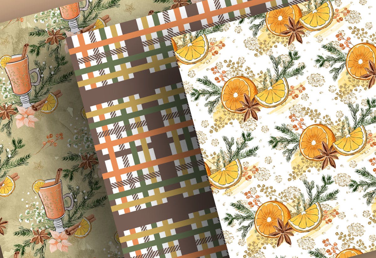 橙色圣诞节主题数码纸张背景素材 Christmas Orange digital paper pack插图(2)