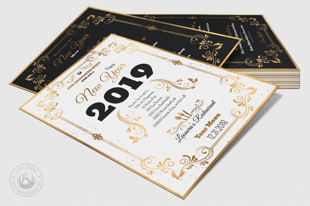 高级餐厅豪华金边框新年聚餐菜单PSD模板V1 New Year Menu Template V1插图(5)