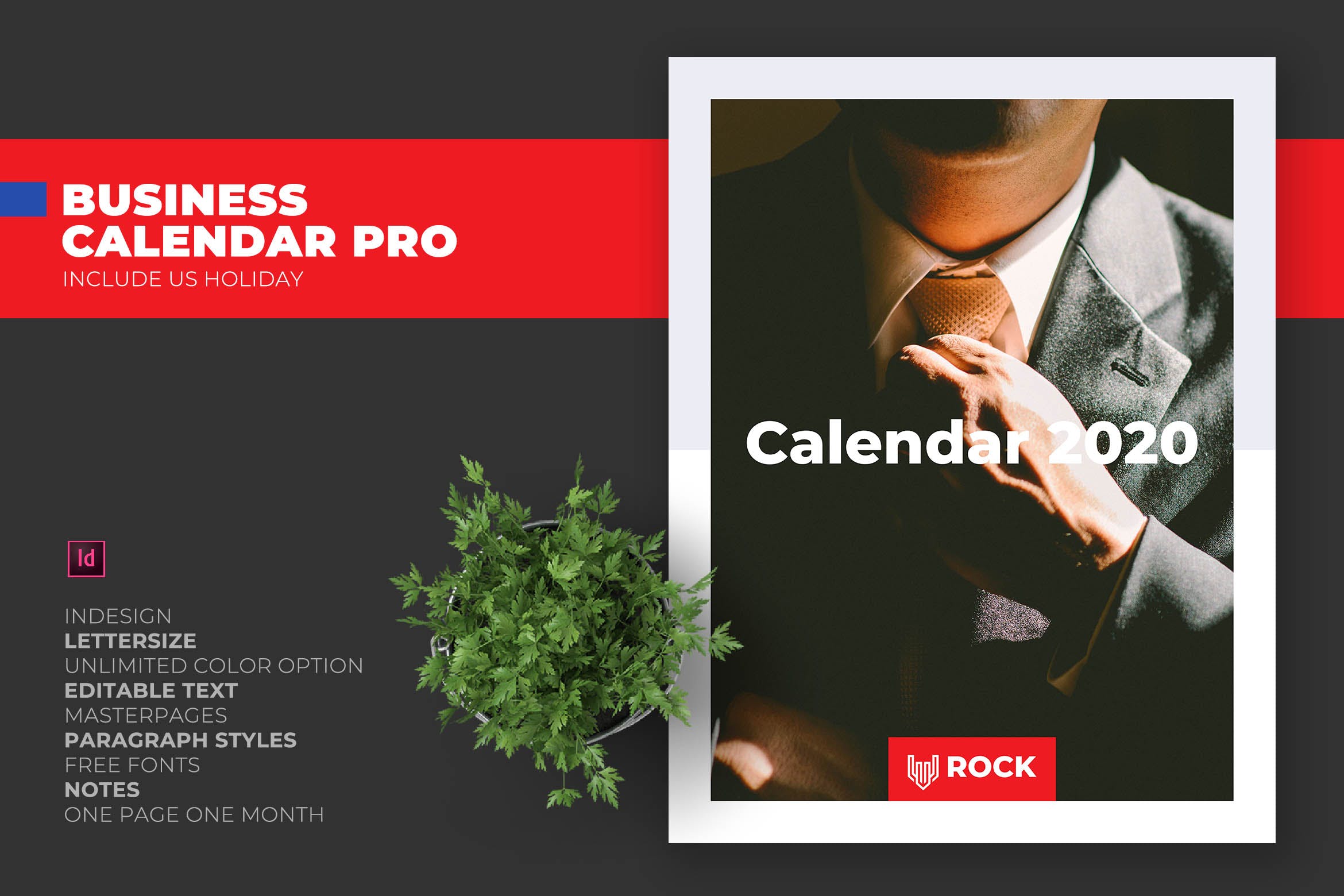 简约商务设计风格2020年日历表设计模板v1 2020 Clean Business Calendar with US Holiday插图