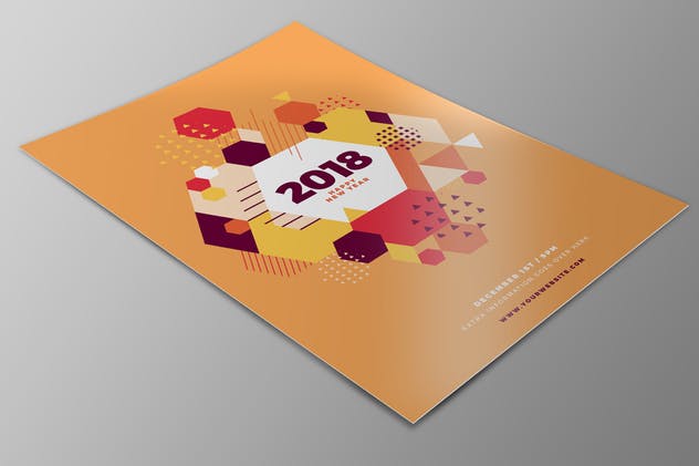 多彩几何图案新年主题海报设计模板 Happy New Year 2018 Party Flyer插图(4)