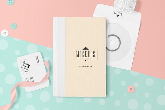 4款企业品牌展示办公用品套装样机模板 4 Stationery Mockups Scenes插图(1)