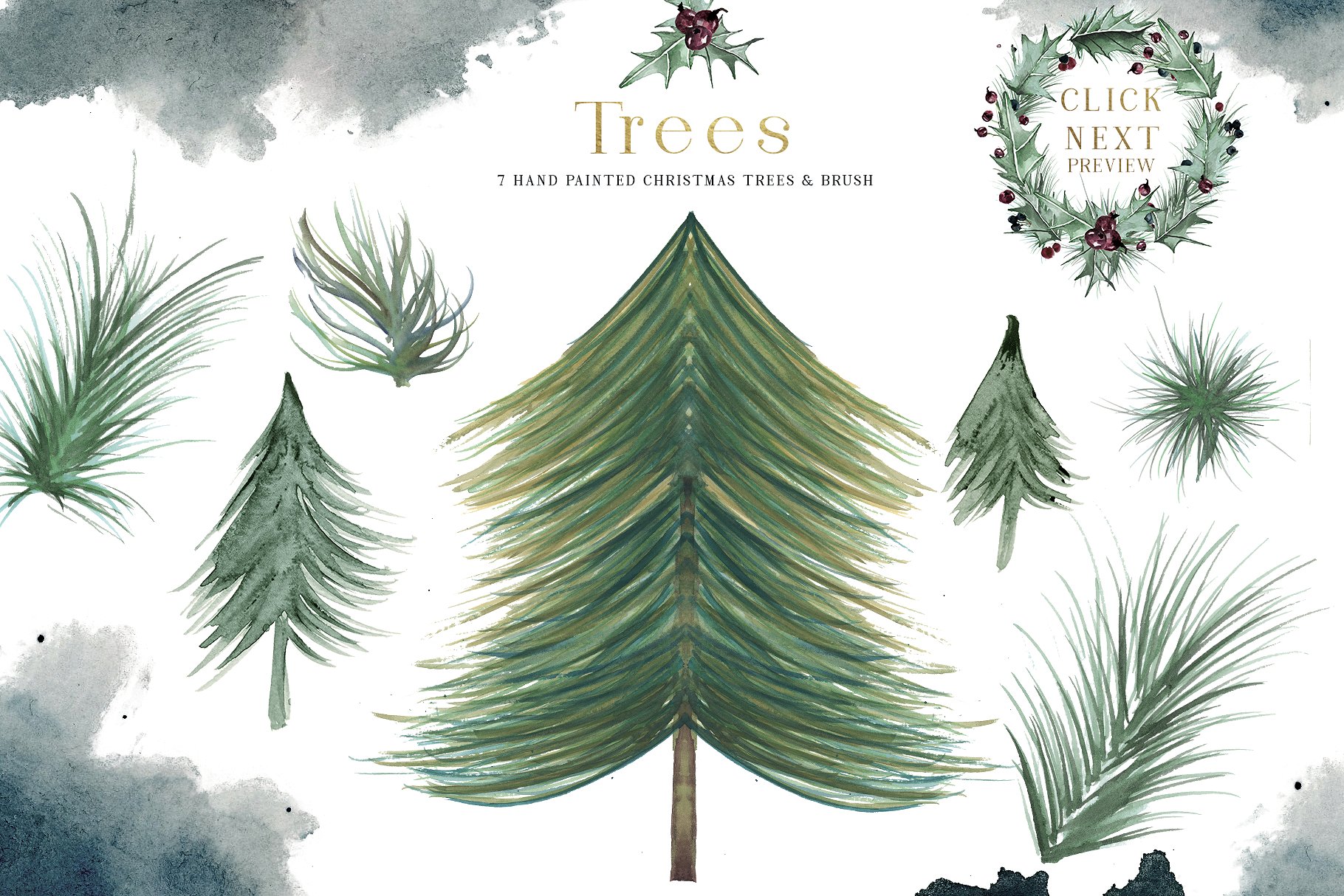 梅花圣诞水彩剪贴画 Plum Christmas Watercolor Clipart插图(11)