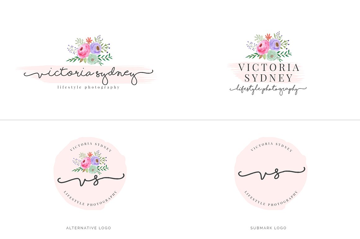 超级水彩风 Logo 设计素材包 Watercolor Premade Branding Logo Kit [模板、纹理&元素]插图(7)
