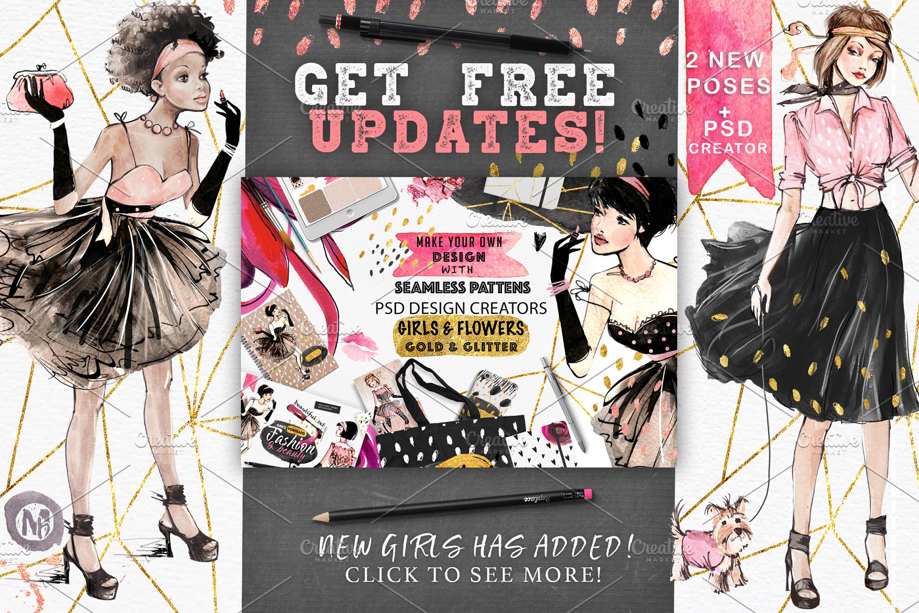 女性风格手绘设计元素合集 GIRLS AND PATTERNS插图