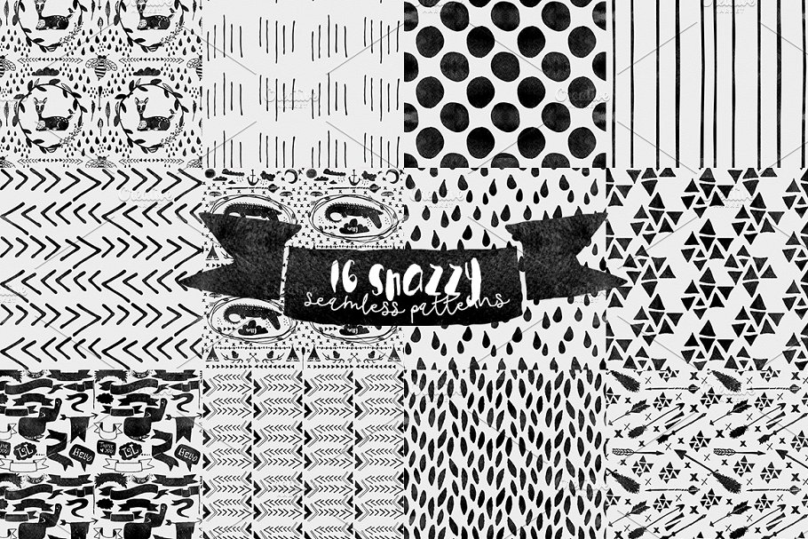 16款手绘时尚图案无缝水彩纹理 Seamless Snazzy Patterns Watercolor插图