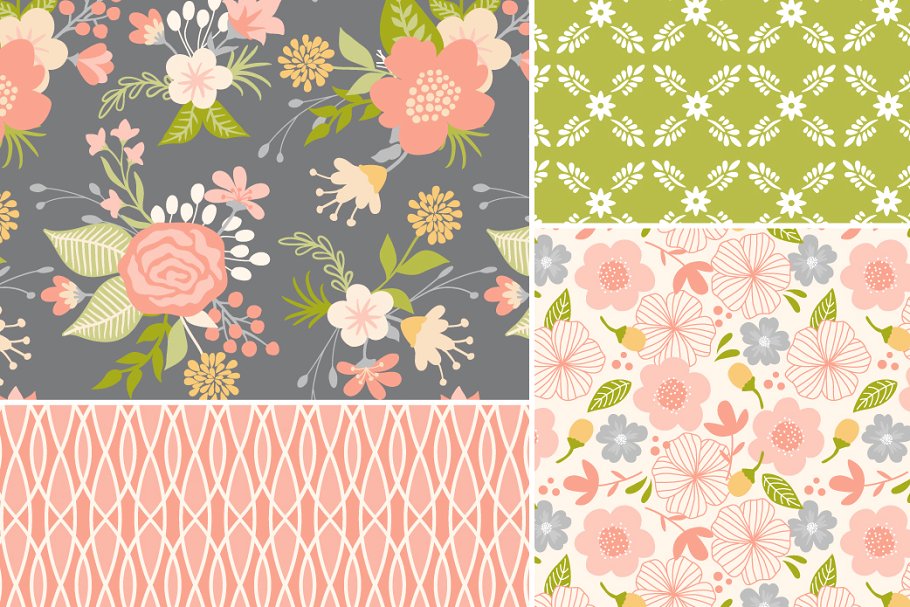 古典花卉&几何图案纹理 Vintage Floral & Geometric Patterns插图(3)