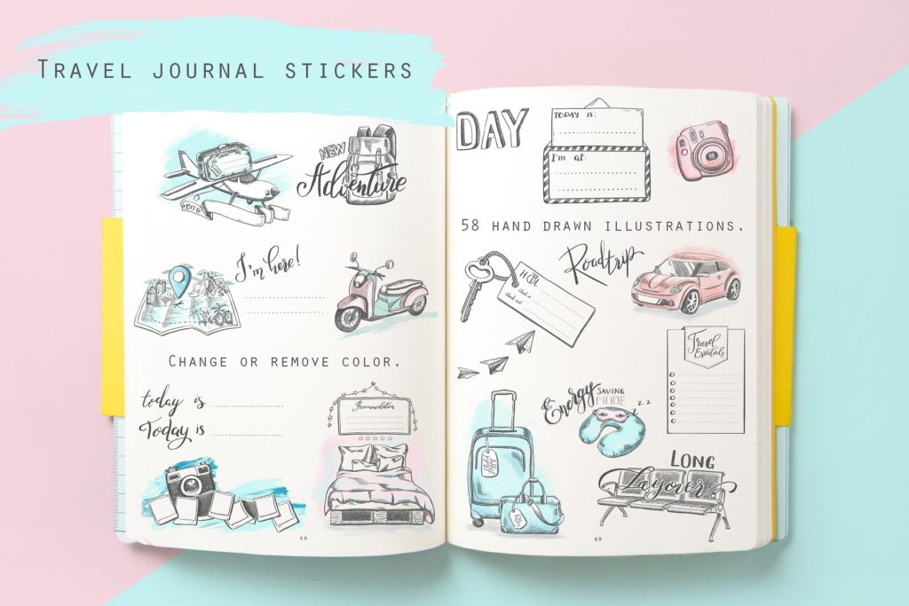 58款手绘旅行贴纸打包下载[psd]插图