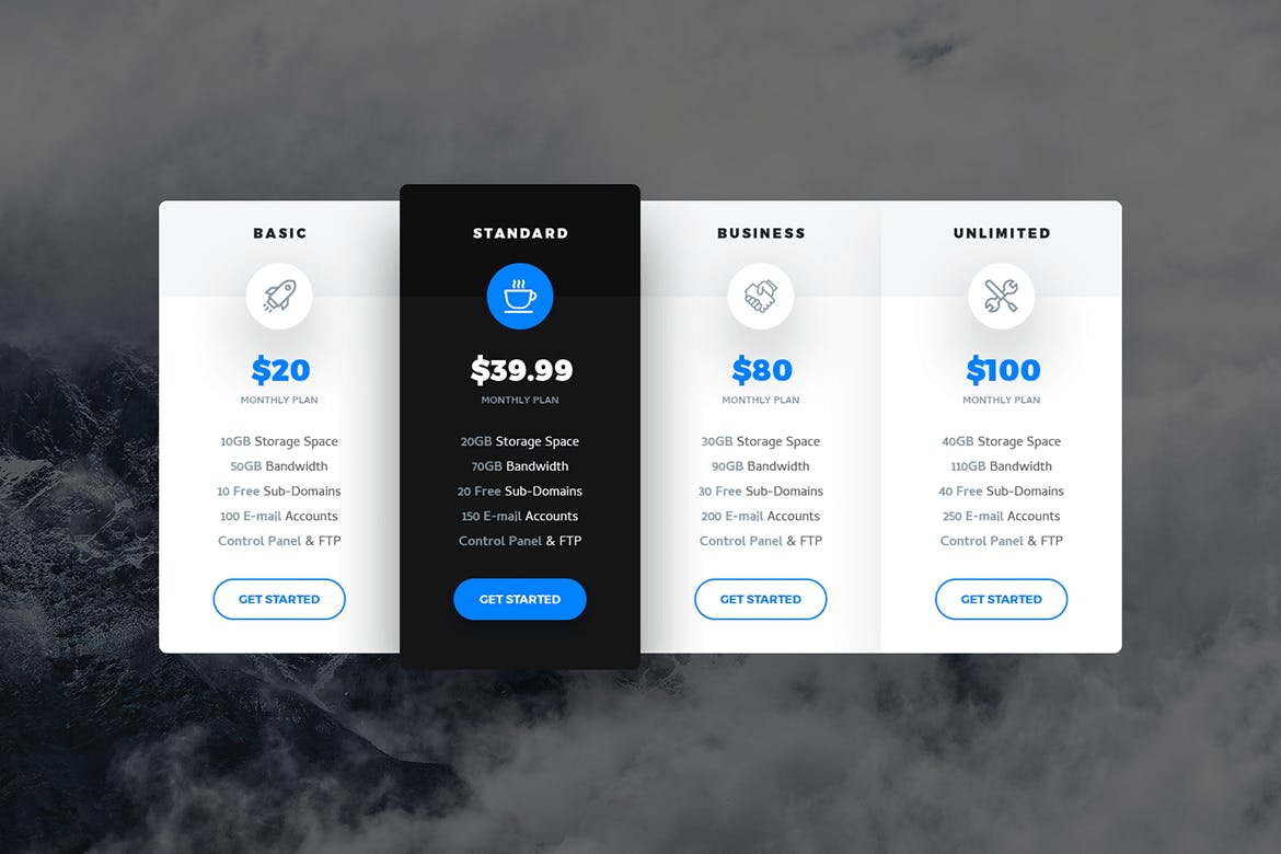 7种设计风格网站服务价格表单设计PSD模板 Soft Material Pricing Table PSD Templates插图(4)