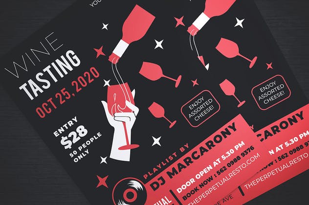 品酒会葡萄酒洋酒鉴赏活动传单海报设计模板 Wine Tasting Flyer插图(1)