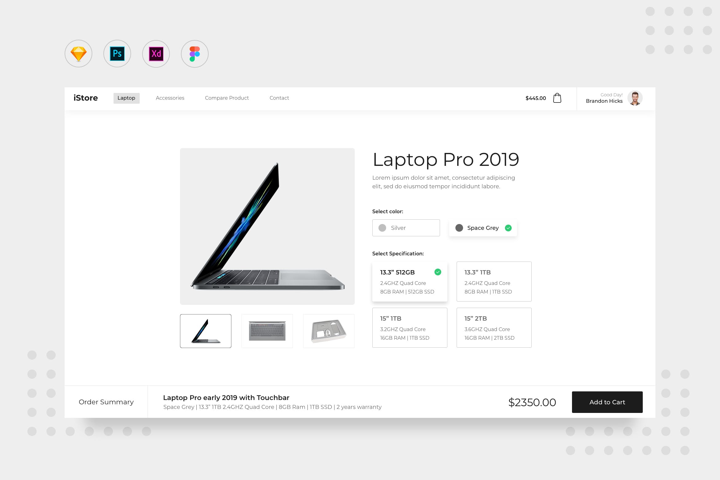 笔记本销售商品详情页网站页面UI设计模板 DailyUI.V8 Laptop Product Detail Page UI Website插图
