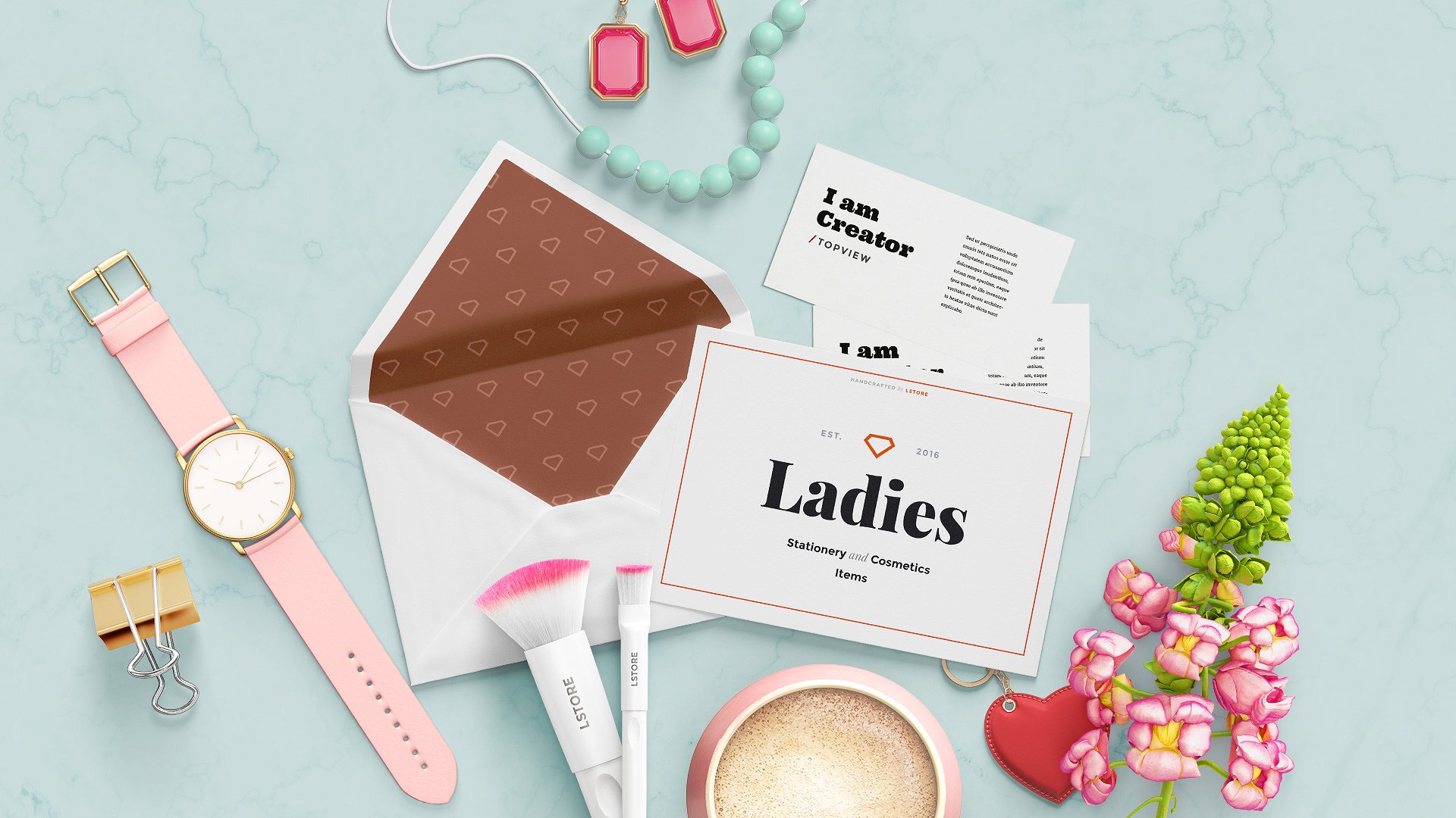 8.3GB超容量女性小物样机素材 Girly Stationery Mockup Creator（高清实物元素+场景样机）插图(12)