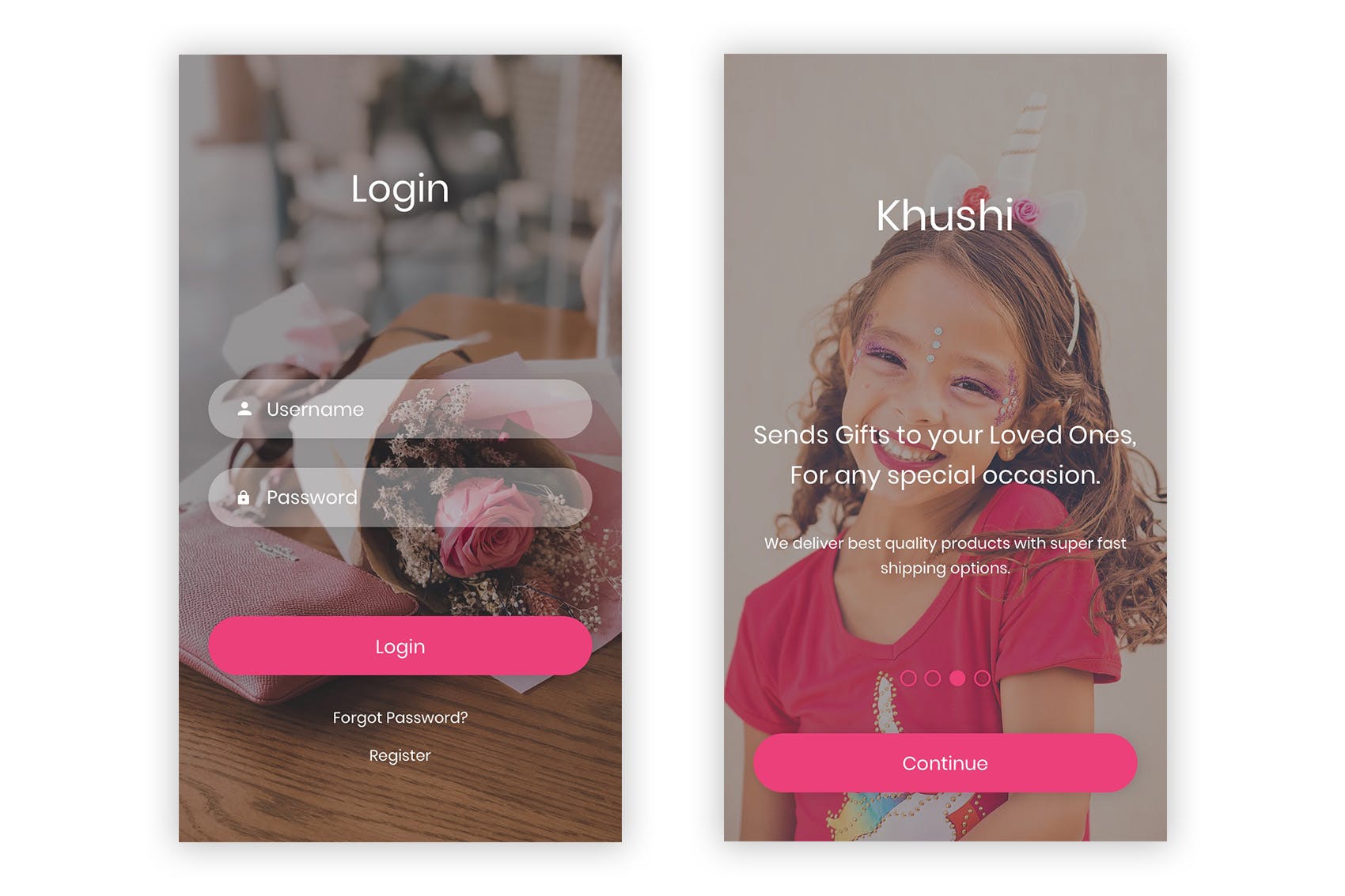 礼品&鲜花预订APP应用UI设计套件PSD模板 Khushi – Gifts & Flowers Shop UI Kit (Photoshop)插图(1)