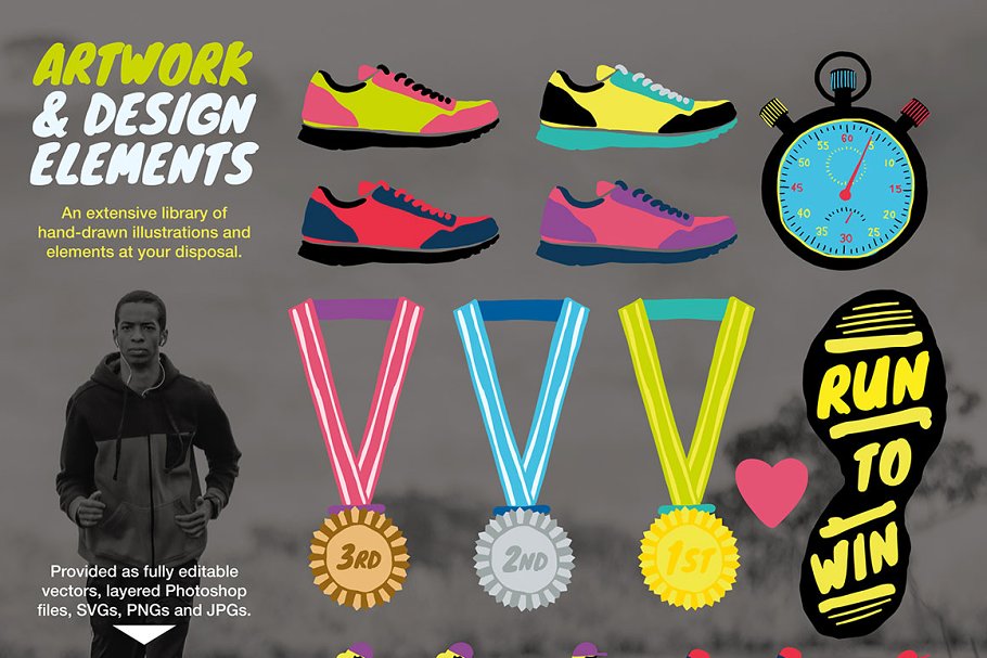 奔跑吧!兄弟:运动图形和标志素材 Running Graphics and Logos Pack插图(1)