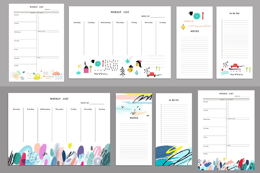 周计划行程规划模板 Weekly Planners. EPS & JPEG插图(5)