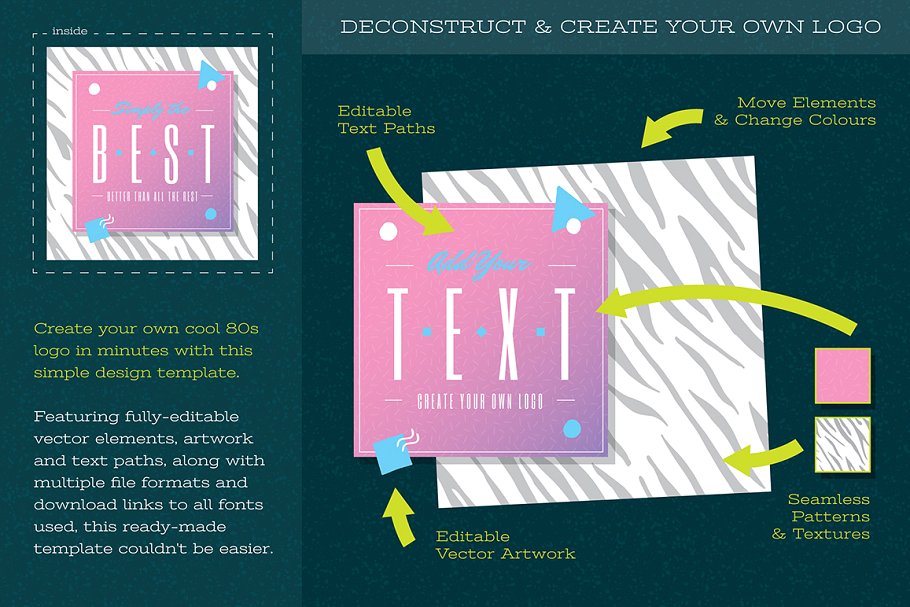 复刻80年代设计风格Logo模板 Editable 80s Inspired Logo Template插图