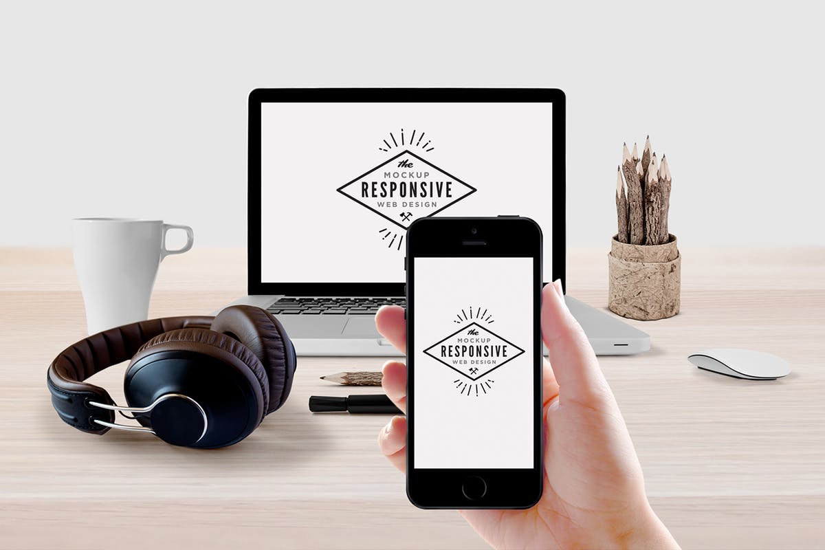 响应式网页设计演示iPhone/Macbook/iMac样机模板 Responsive Design Device Display Mock-Up插图