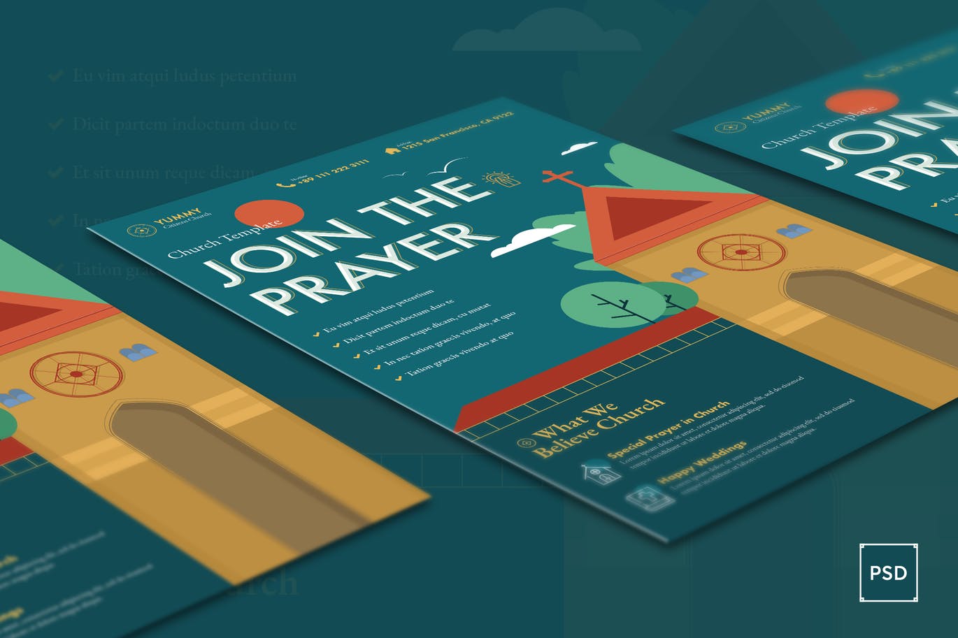 教堂礼拜日活动主题传单设计PSD模板 Church Flyer PSD Template插图