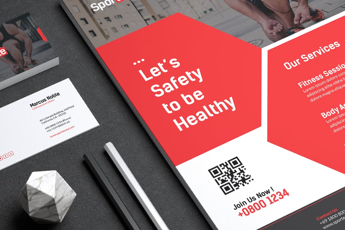 健身体育运动俱乐部传单&名片设计模板 SPORTE Sport Fitness & Gym Flyer & Business Card插图(5)