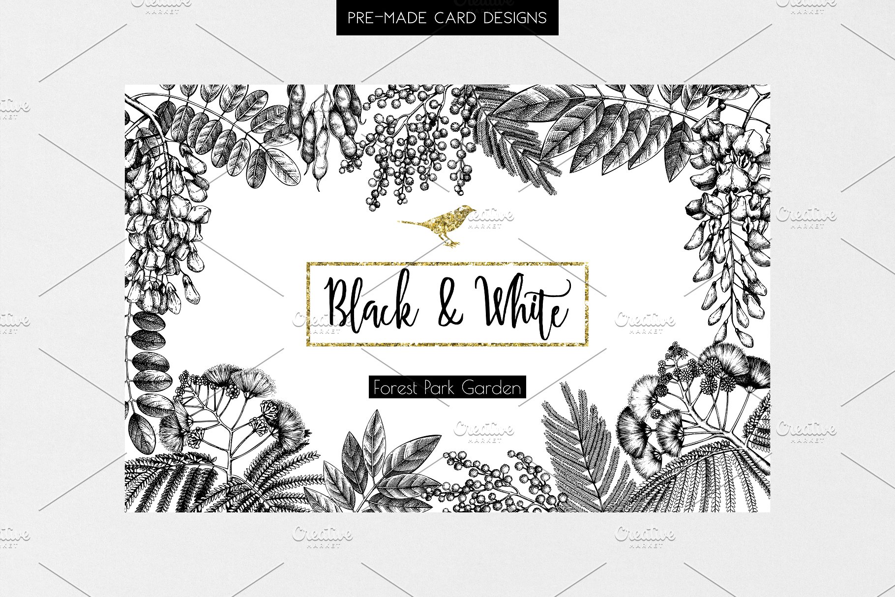 黑色矢量树木植物插画 Black Vector Trees Collection插图(4)