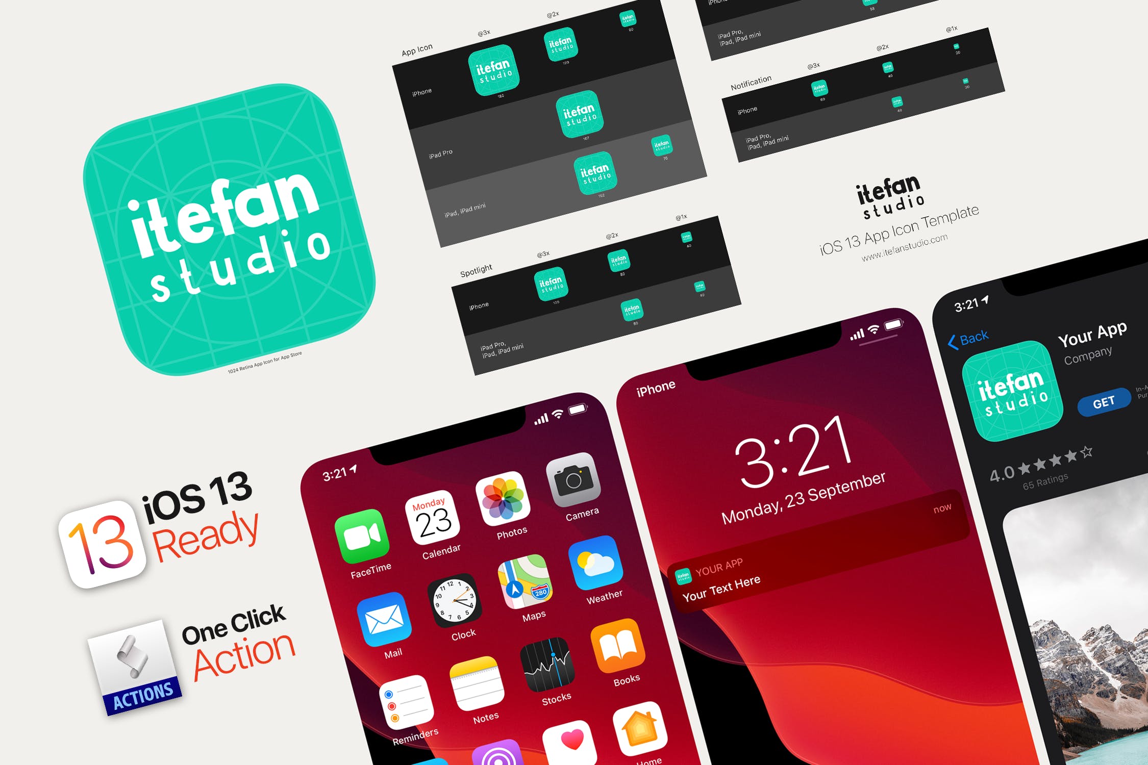 iOS13系统APP图标及APP Store预览样机模板 iOS 13 App Icon Template插图