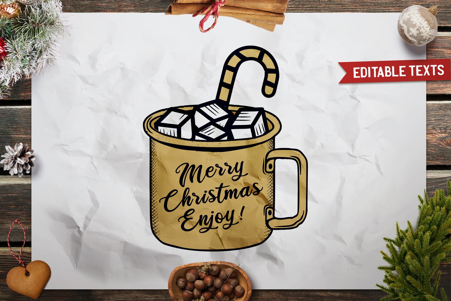 圣诞节主题马克杯手绘图案T恤印花设计素材 Christmas Mug T-Shirt. Vector Print, Holiday SVG插图(1)