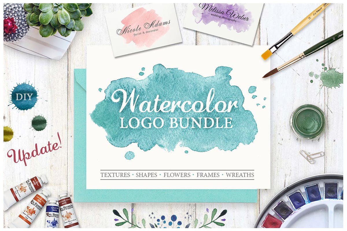 水彩插画/Logo设计素材包 Watercolor Logo Bundle. DIY插图