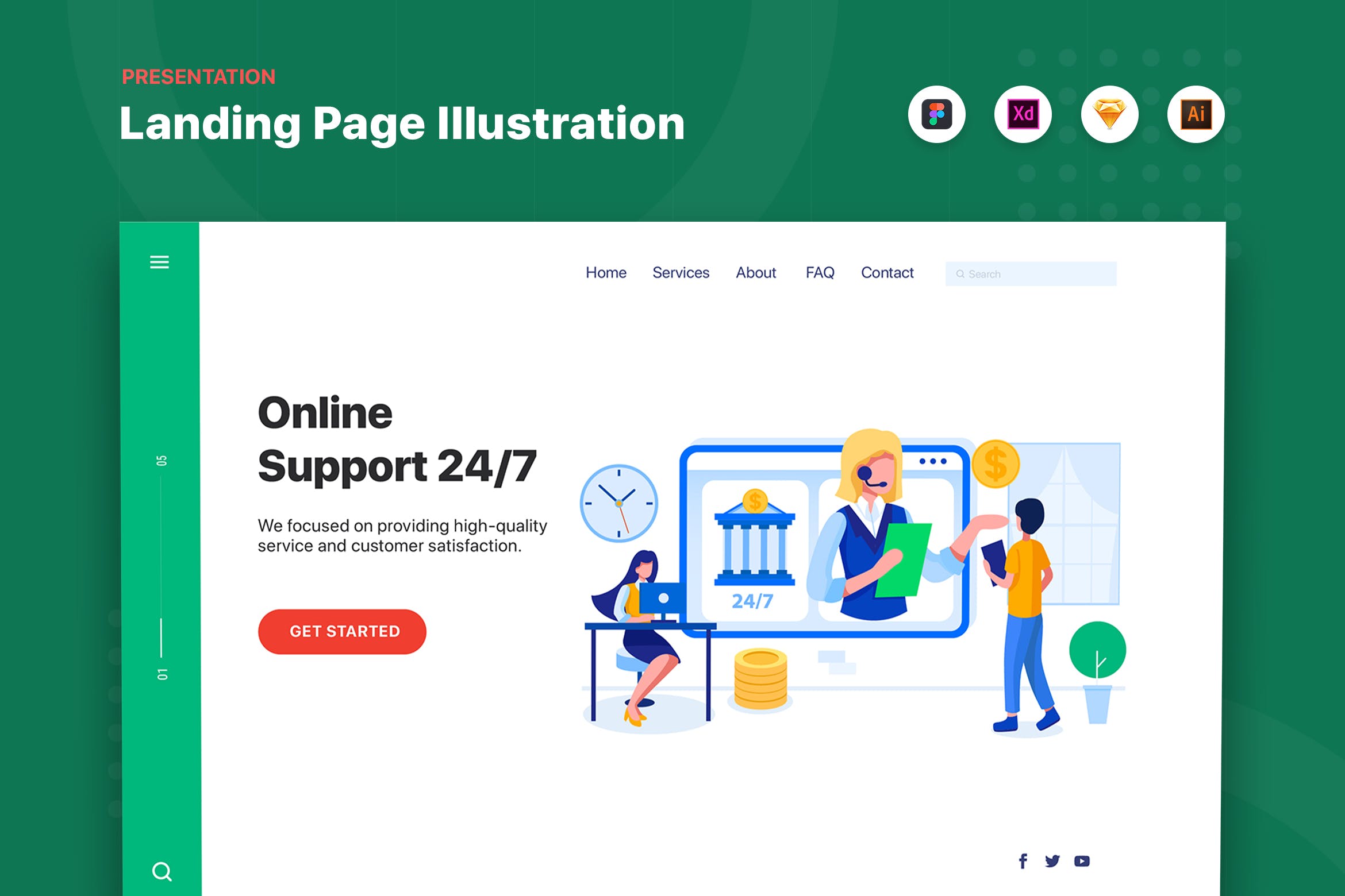 网站Banner&着陆页设计线上服务主题素材库精选概念插画素材 Online Support – Banner & Landing Page插图