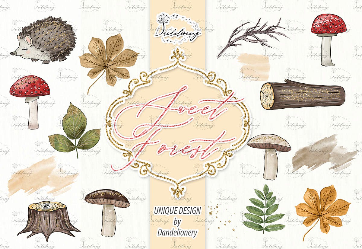 甜蜜森林手绘设计插画PNG素材 Sweet Forest design插图(3)