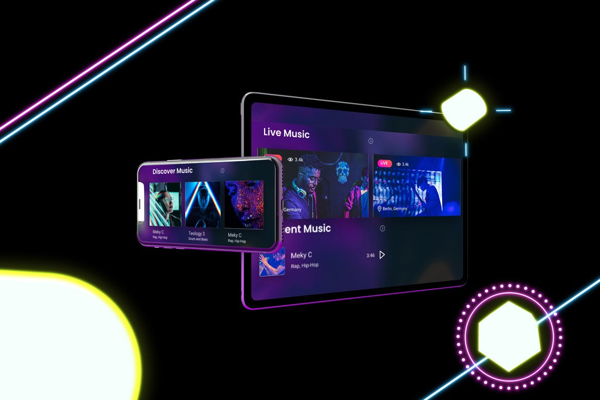 霓虹灯背景iPhone XS & iPad Pro样机模板 Neon iPhone XS & iPad Pro插图(6)