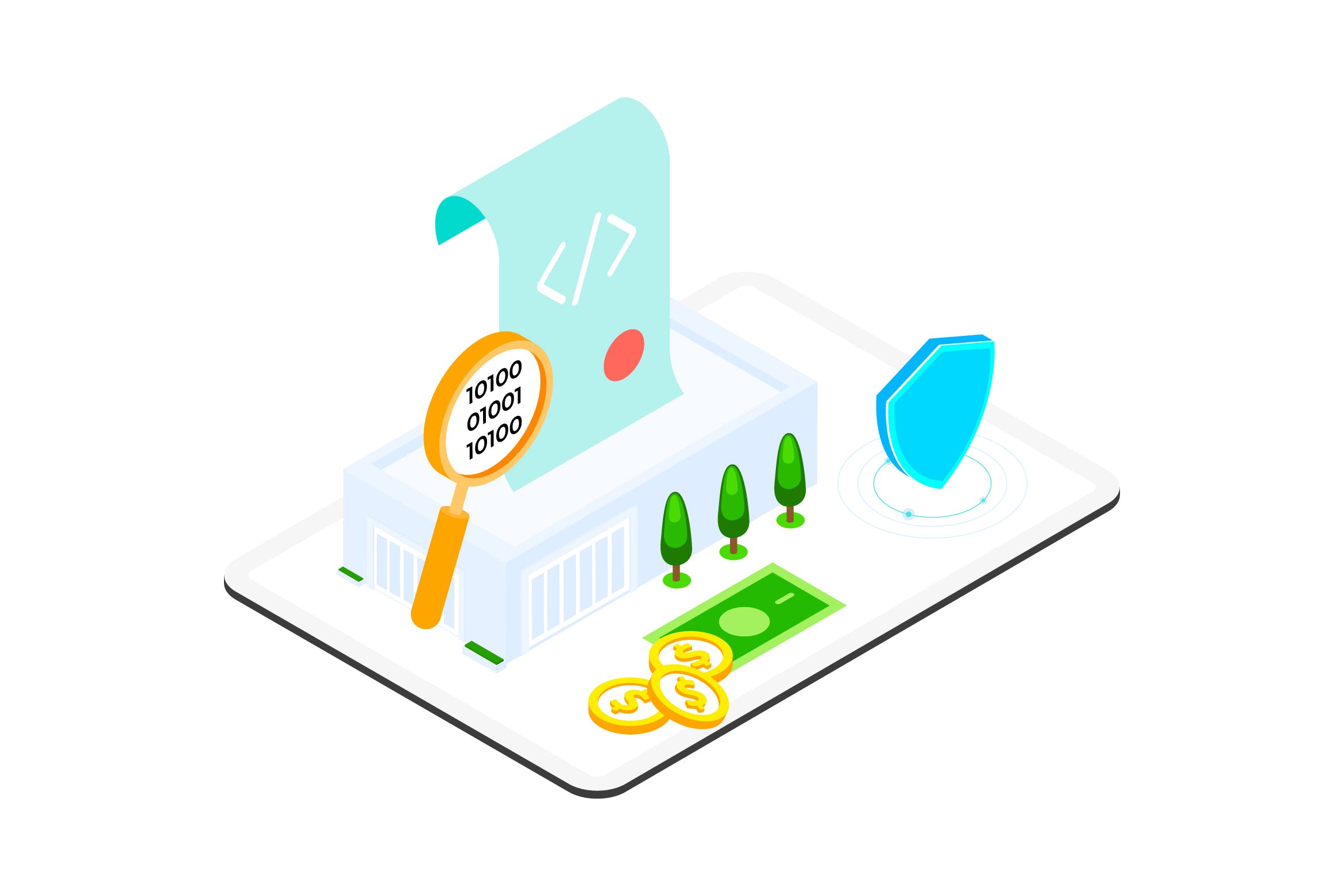 区块链技术智能合约概念插画素材v3 Smart Contract on Blockchain Isometric  3 – TU插图