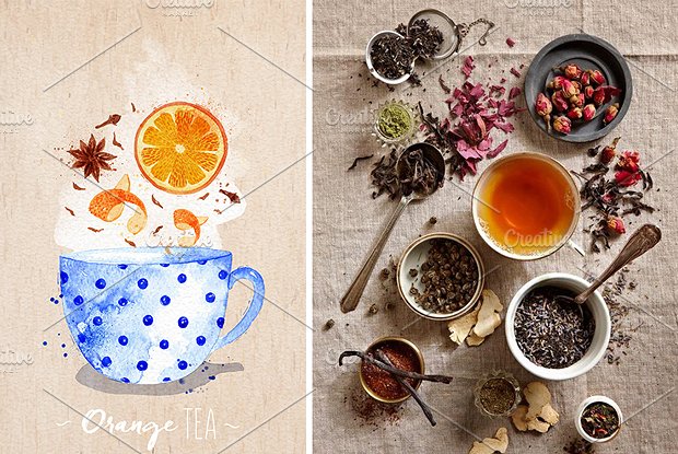 美丽如诗现代茶饮水彩菜单 Watercolor Tea Menu插图(1)