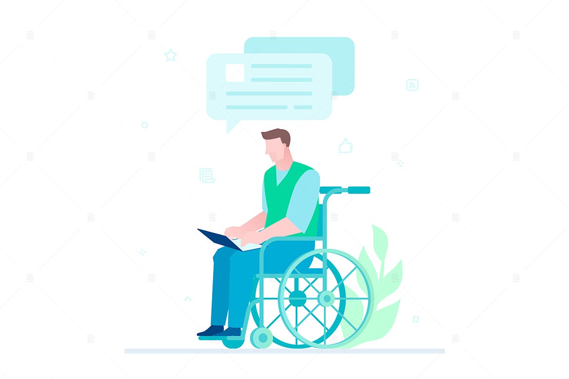 残疾工人聊天场景扁平设计风格矢量插画素材库精选 Disabled worker chatting – flat illustration插图(1)