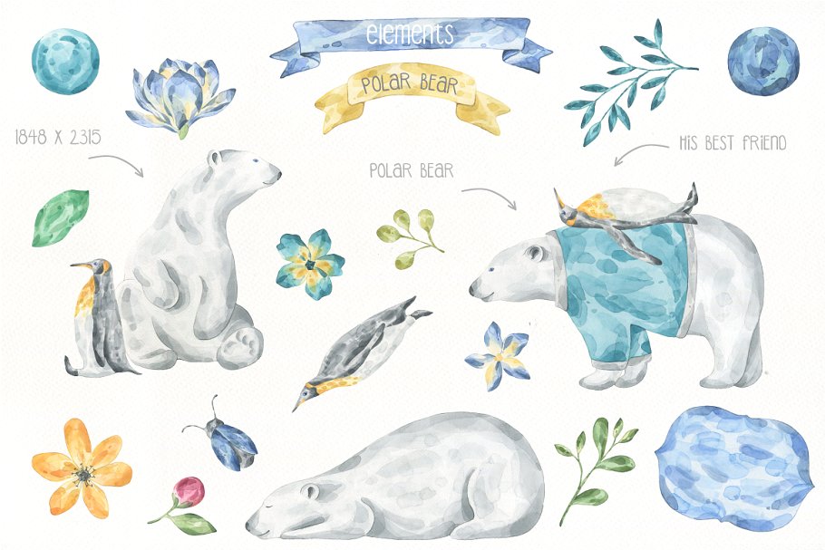 婴儿儿童主题水彩插画素材 Best Friends Watercolor Set Pro插图(1)