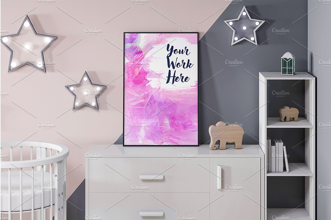 10款孩子室内海报框架展示模型集合下载Poster frame mockup in child room[psd]插图(5)