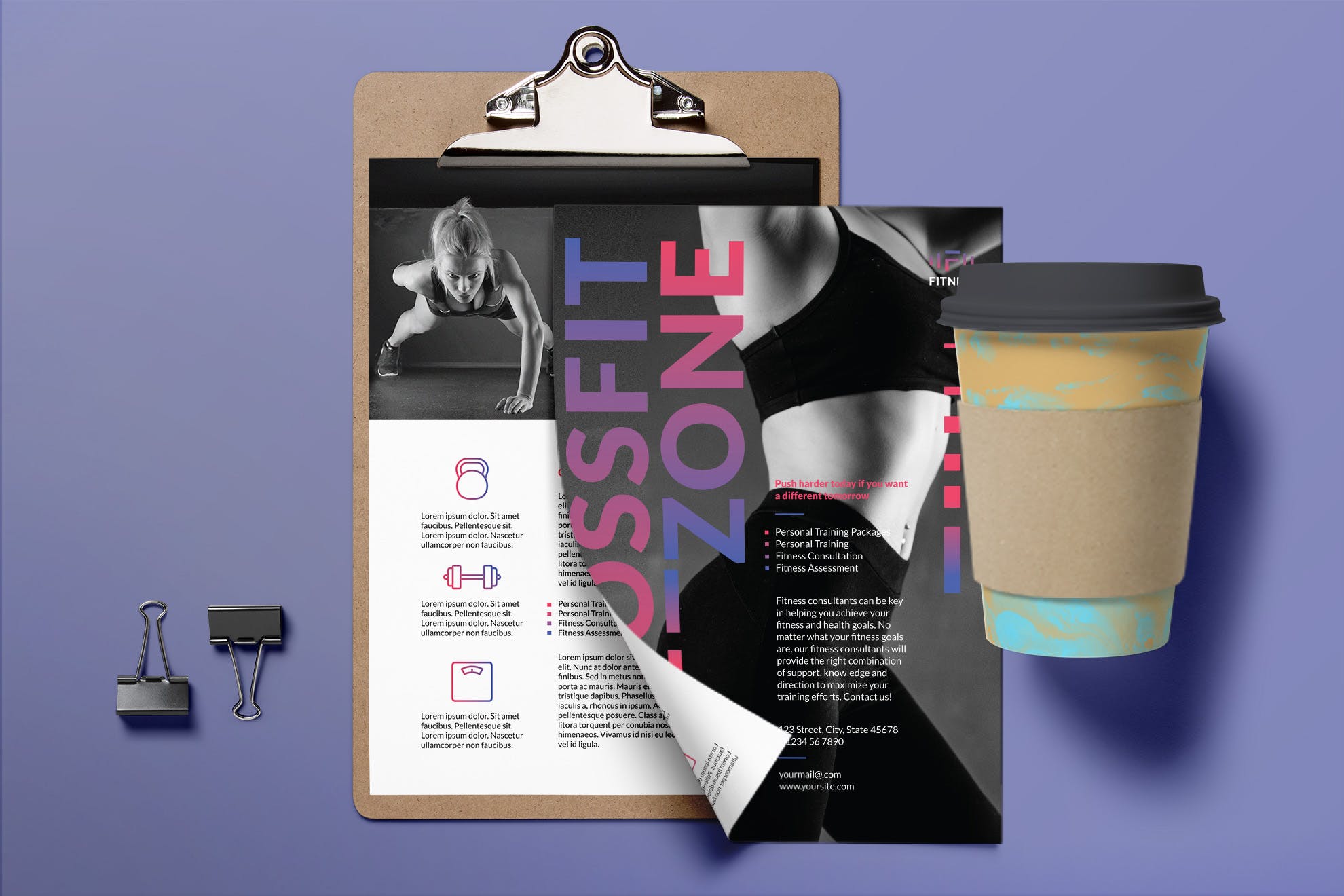 健身俱乐部/健身教练传单设计模板 Fitness Studio Flyer插图(2)