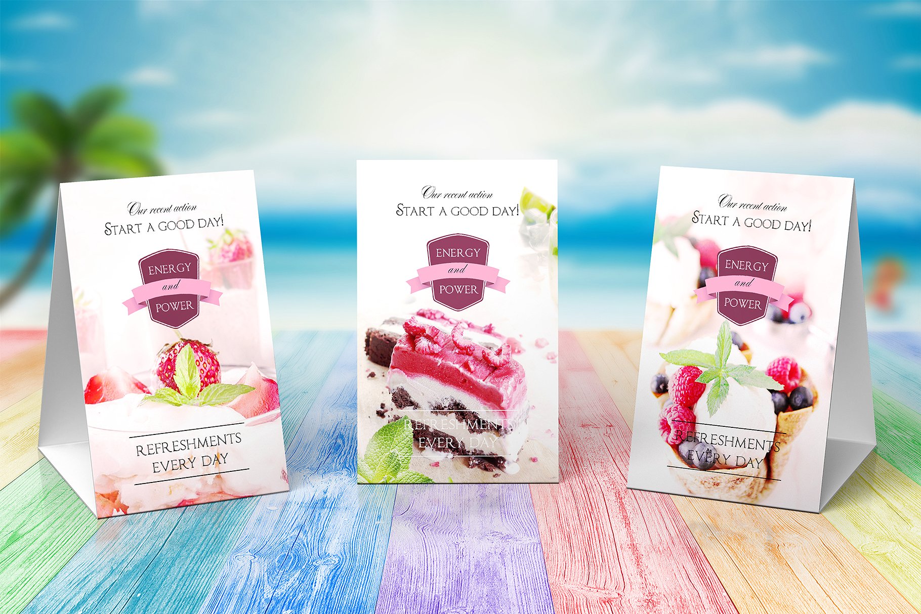 餐桌立式折页广告样机 A-Frame Table Stands Vol.3插图(1)