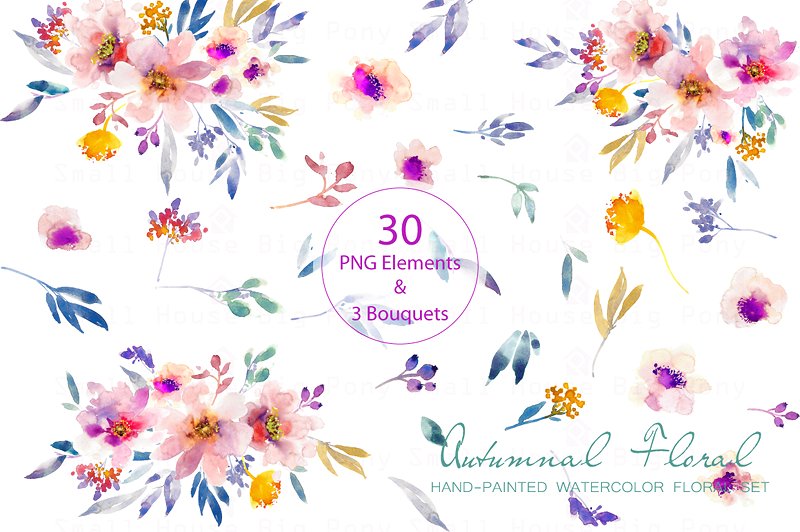 秋天花卉水彩剪贴画 Autumnal Floral- Watercolor Clipart插图(4)