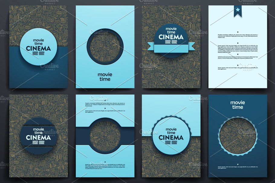 涂鸦背景影院电影宣传小册子模板 Cinema brochures. Doodle backgrounds插图(1)