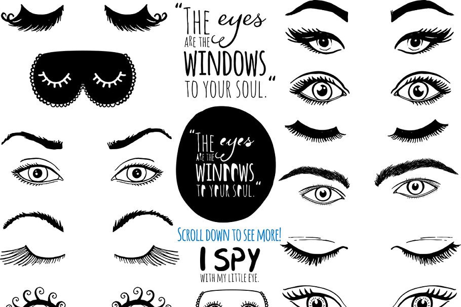 各种形状眼睛&睫毛矢量图形 Eye Vector Illustration, Lashes插图(1)