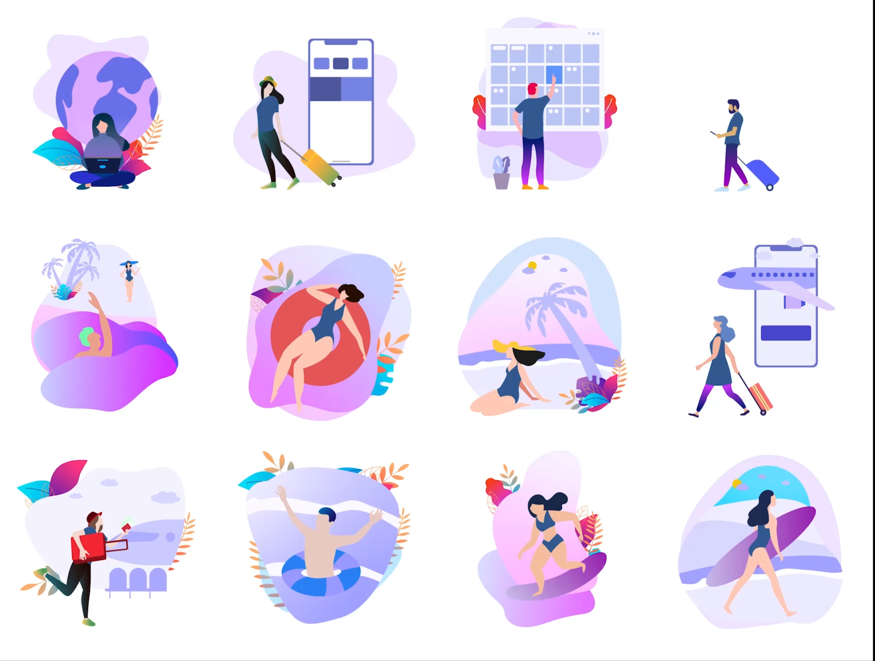 素材库下午茶：12款夏季旅行主题动画插画素材插图(1)