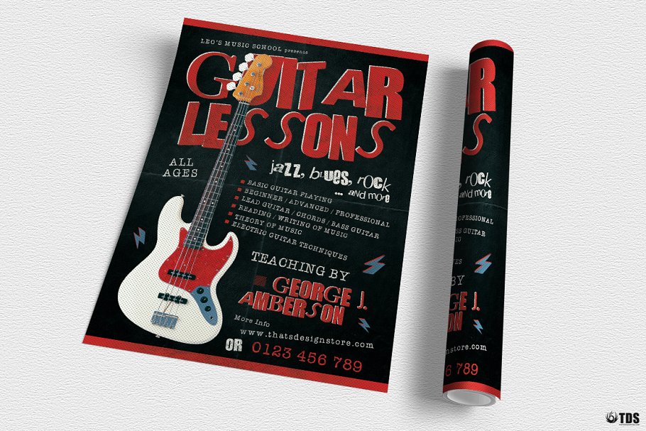 吉他教学机构推广传单PSD模板V2 Guitar Lessons Flyer PSD V2插图(2)