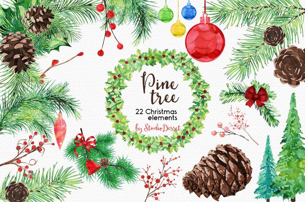 350+超丰富实用的圣诞节水彩手绘素材打包下载[png]插图(8)