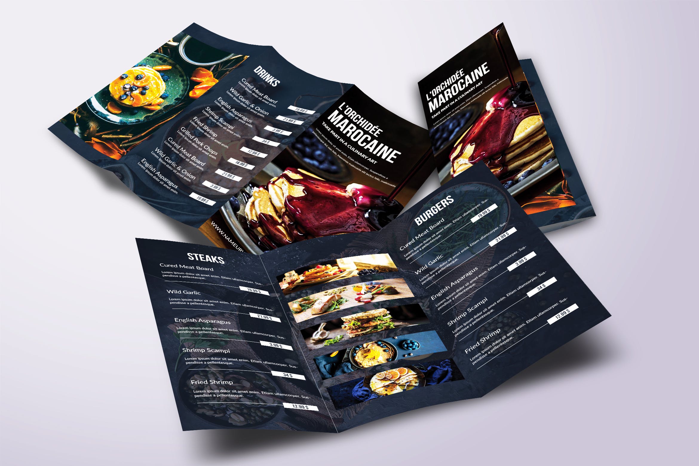 A4&美国信纸尺寸三折页餐厅点餐菜牌设计模板 Fresh Minimal Trifold A4 & US Letter Food Menu插图