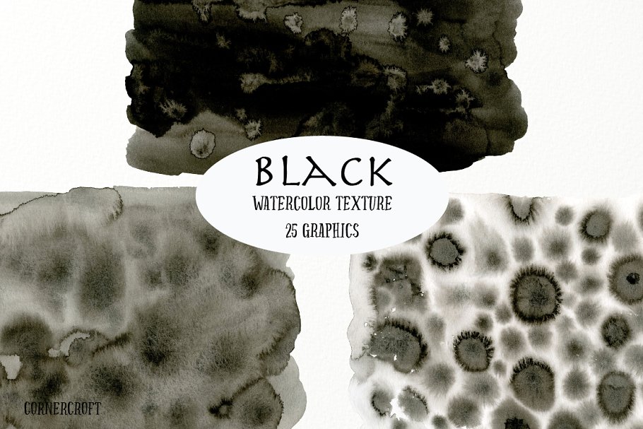 手绘水彩画墨水纹理 Watercolor Texture Black插图(4)