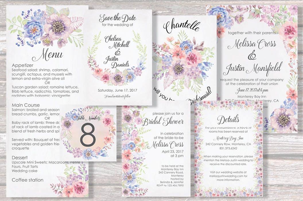 婚礼设计水彩花卉剪贴画素材包 “Sunset Hues”: Wedding Clip Art Set插图(1)