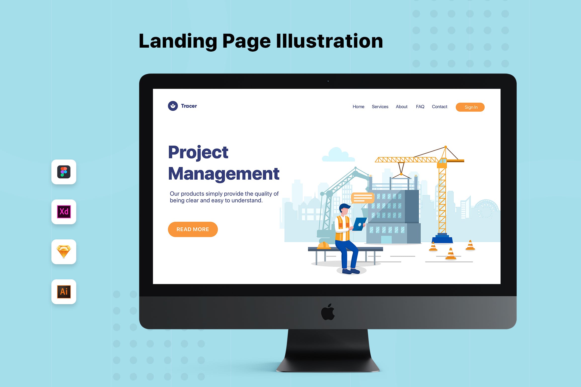 建筑主题网站设计项目管理矢量插画素材 Project Management – Construction Web Header插图