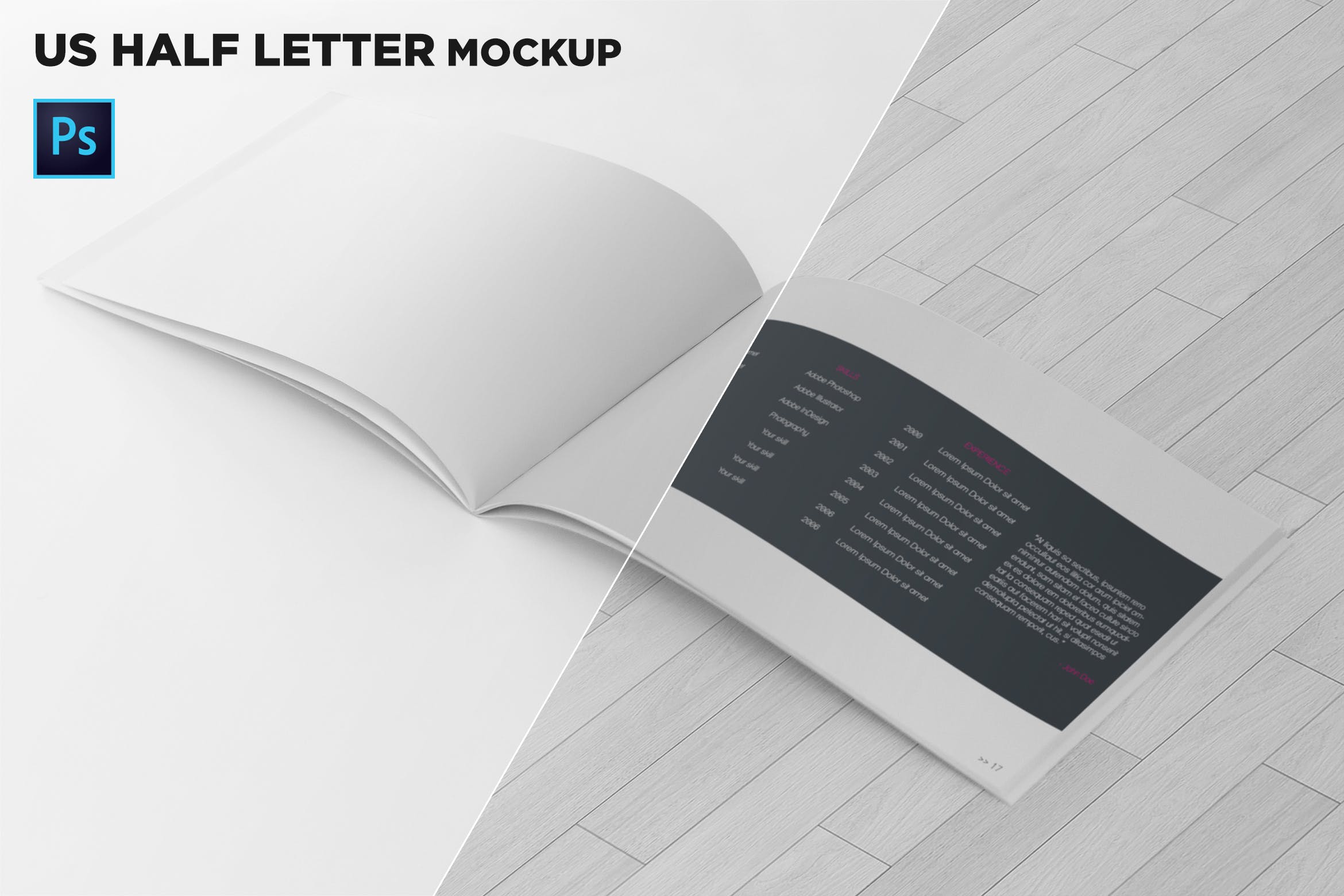 美国信纸规格宣传册内页透视图样机素材库精选 US Half Letter Brochure Mockup Perspective View插图
