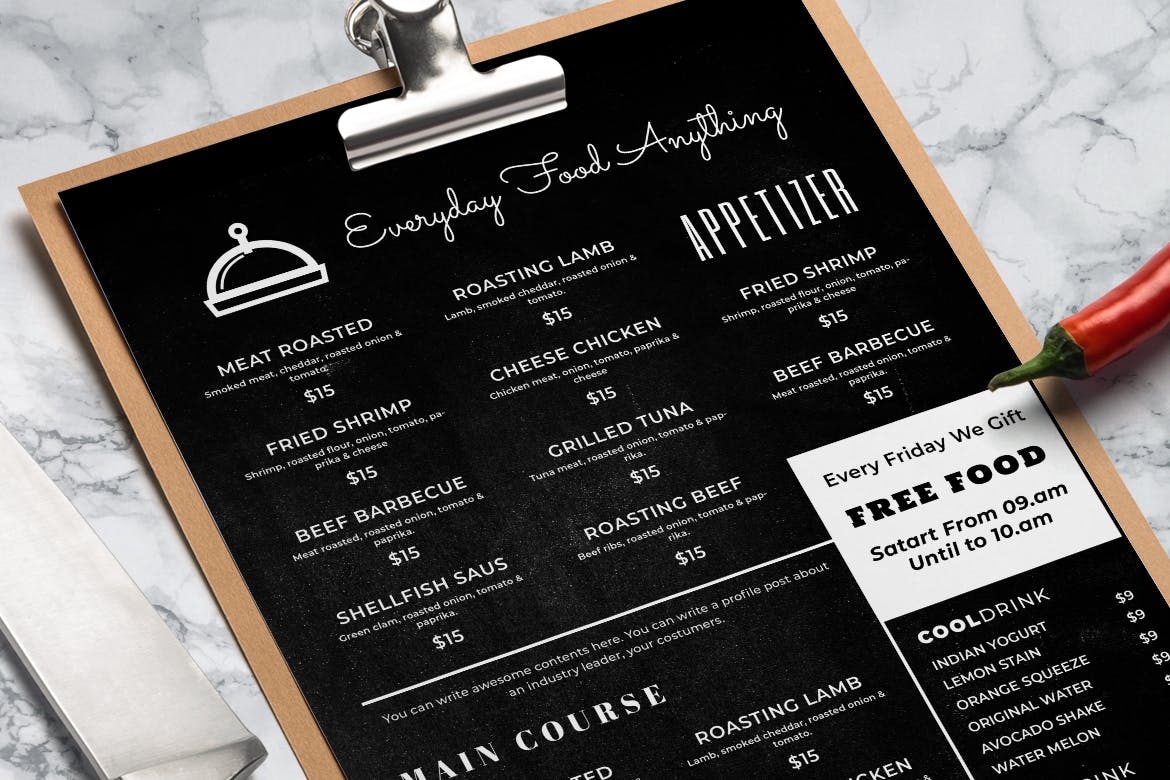 黑板画风格西餐厅素材库精选菜单模板v19 Blackboard Food Menu. 19插图(1)