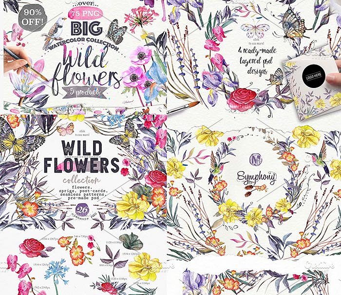 极力推荐：超级水彩元素设计素材包[2.5GB] Wildflowers pack 75 PNG插图(17)